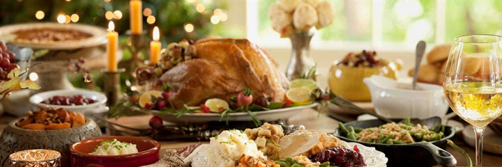 Spread of rich festive food