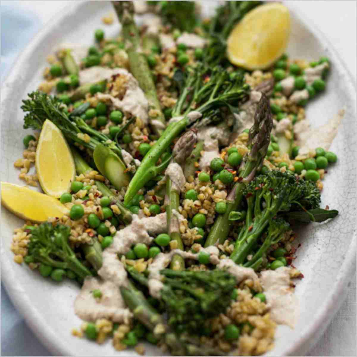 Freekah pea and brocolli salad