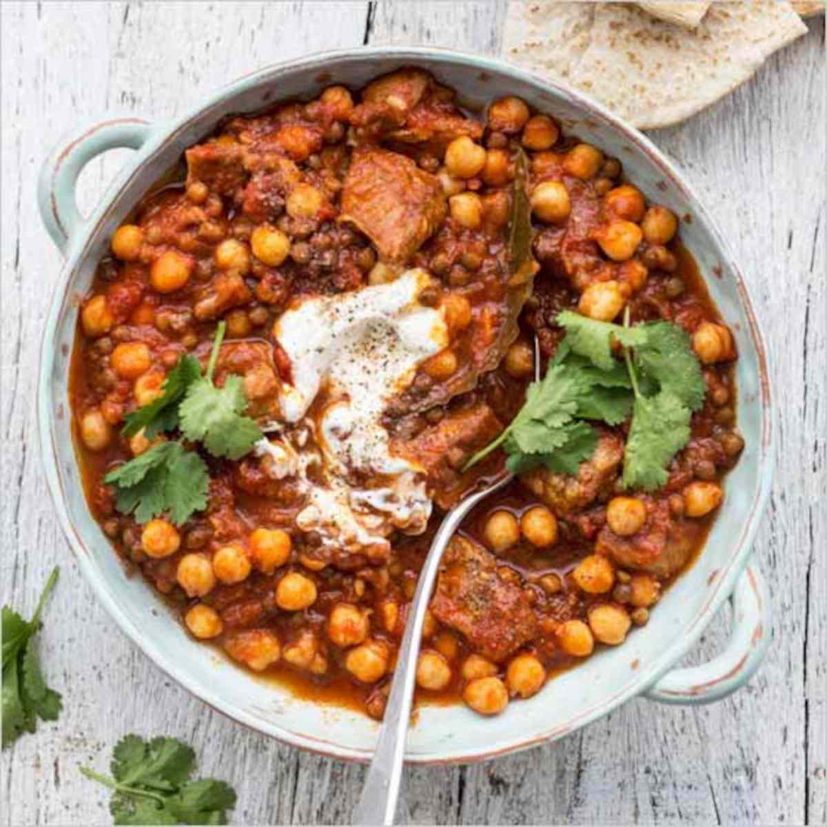 Lamb hirara in white bowl