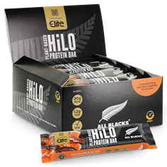 Elite All Blacks Plant−Based HiLo® Protein Bar − Chocolate and Salted Caramel Flavour